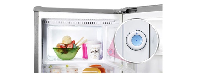 Gambar makanan beku dan termometer di zona freezer