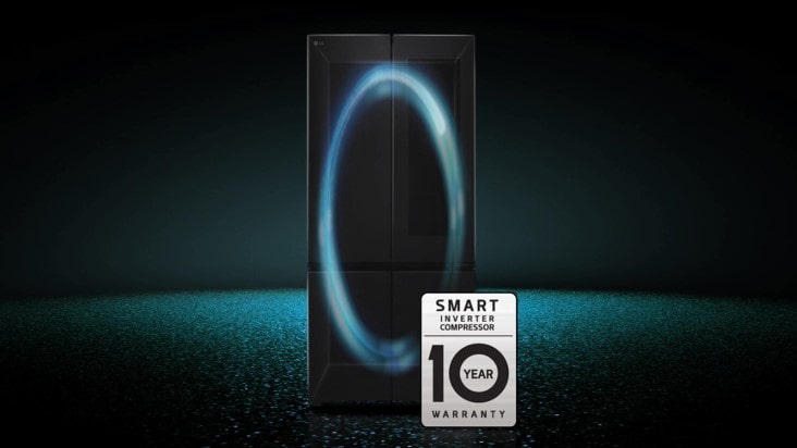 Kulkas lg instaview dilengkapi garansi 10 tahun pada smart inverter compressor, yang mengatur pendinginan dalam lemari es.