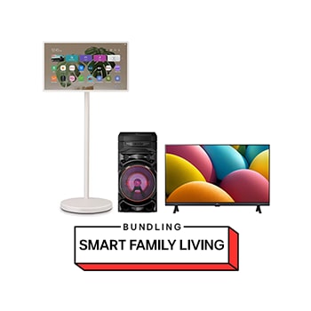 Front view of Smart Family Living Bundle 2: 27" StanbyME 2 + XBOOM RNC5 + 32" Smart TV 27LX6TDGA.RNC532L001