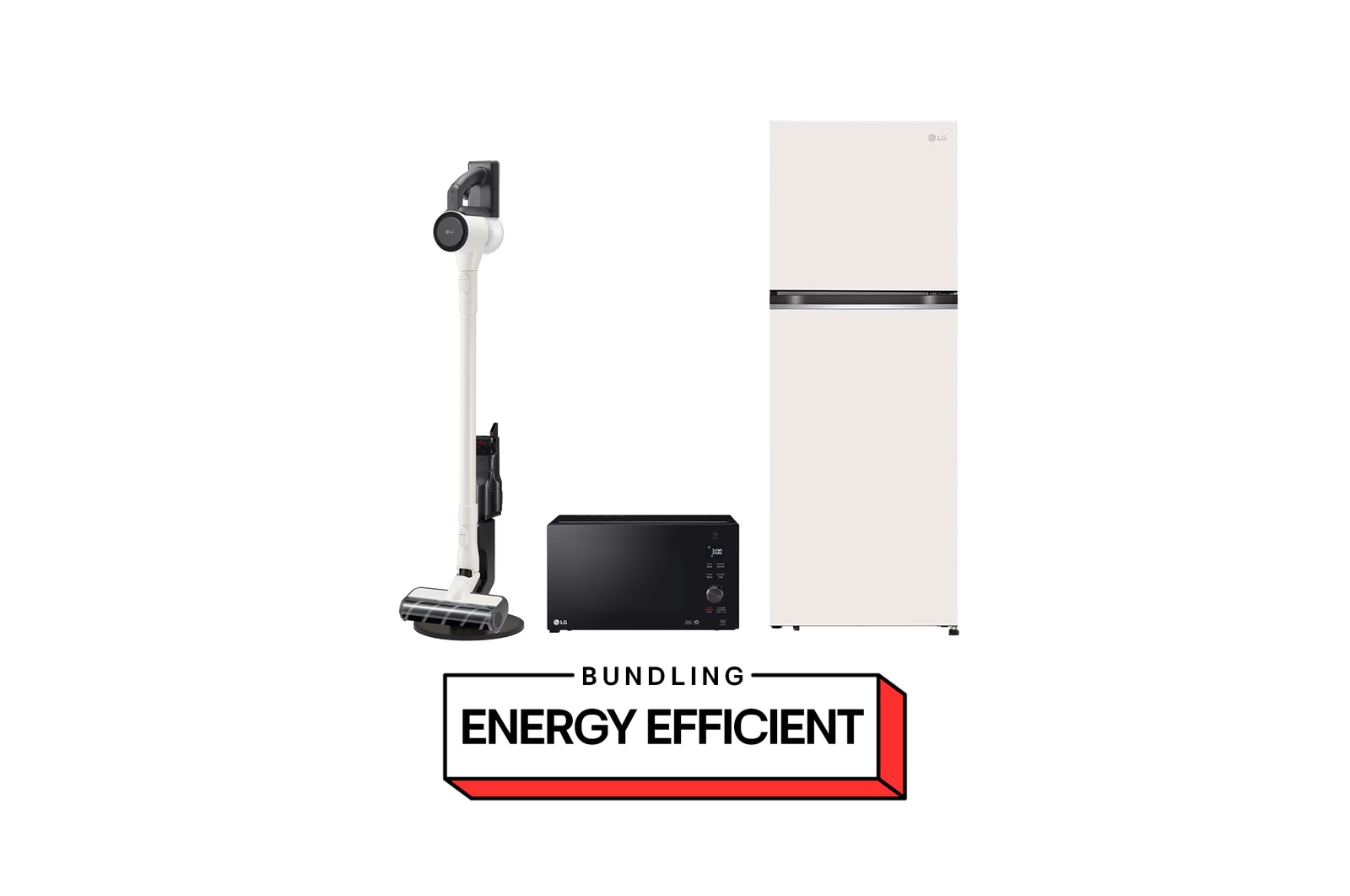 Front view of Energy Efficient Bundle 1: 340L / 315L Kulkas 2 Pintu + 5L NeoChef™ Microwave + LG CordZero™ A9 Air GN-B312PQBN.MH65A9-001