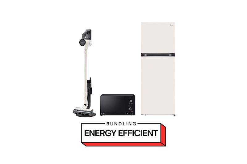 Front view of Energy Efficient Bundle 1: 340L / 315L Kulkas 2 Pintu + 5L NeoChef™ Microwave + LG CordZero™ A9 Air GN-B312PQBN.MH65A9-001