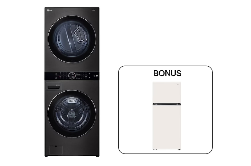 Front view of 21kg/17kg WashTower™ LG | Free Macarons Refrigerator Beige WT21.FB312B
