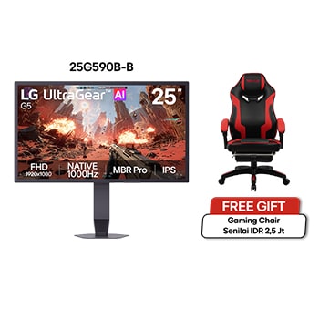 Front view of UltraGear G5 25 inci, Monitor Gaming FHD dengan Frekuensi Refresh NATIVE 1000Hz Pertama di Dunia 25G590B-B
