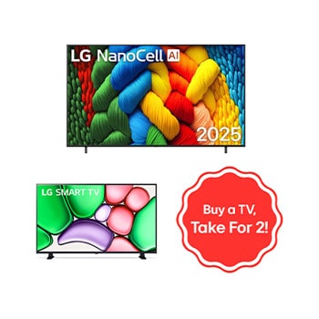 Front view of Smart TV 4K 65" Inci LG NanoCell AI 2025 FREE 32" Smart TV HD  65N8032LR65