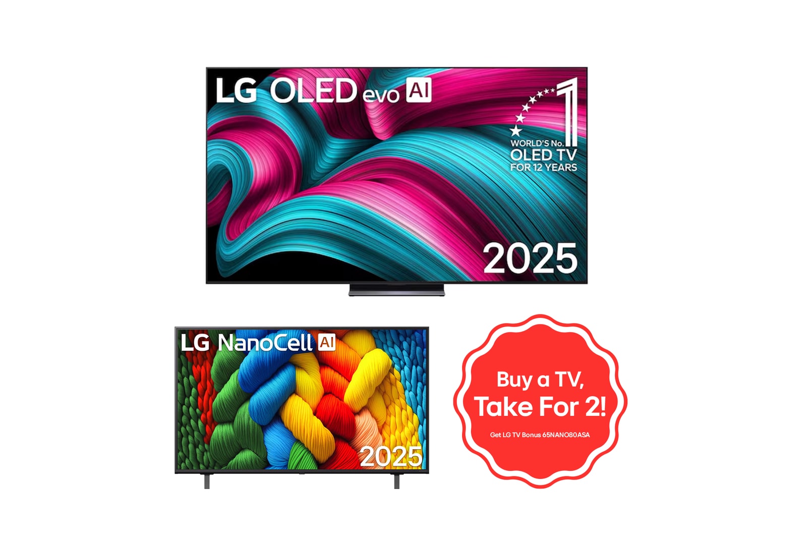 Front view of Smart TV  83" LG OLED evo AI C5 4K FREE 65" LG NanoCell AI 4K 83C565N.FGMDL