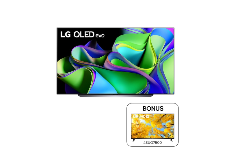 Front view of Smart TV 4K LG OLED evo C3 55 inch 2023 | Free 43UQ7500 OLED55C3.F43UQ