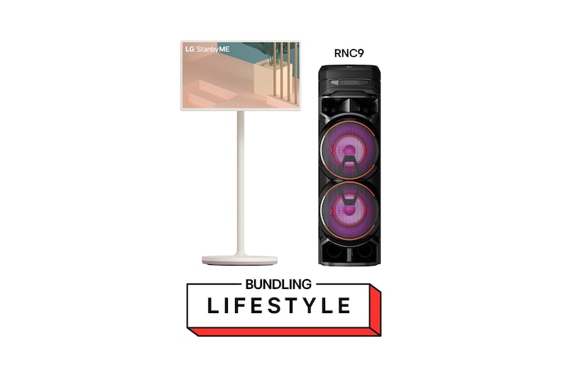 Front view of LG StanbyME + Speaker LG XBOOM 27ARTRNC9.BNDLG