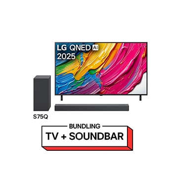 Front view of LG QNED80 TV, LG QNED Al Logo on the top corner. LG QNED TV depicts colorful paintike textures coming together.