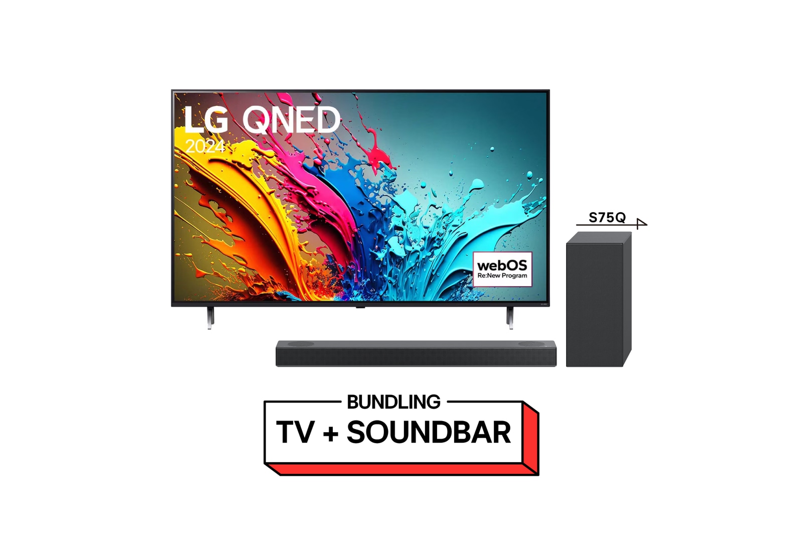 Tampak depan LG UHD TV, UT75 dengan teks LG UHD AI ThinQ Re:New Program di layar