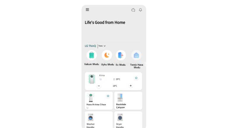 Image shows the LG ThinQ app screen