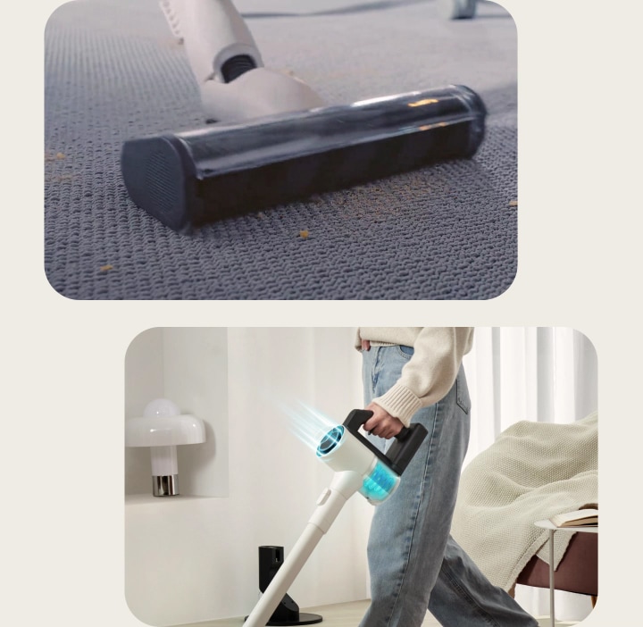 Aliran udara yang terus-menerus mengcegah debu menumpuk di filter dan membantu mempertahankan daya hisap.	