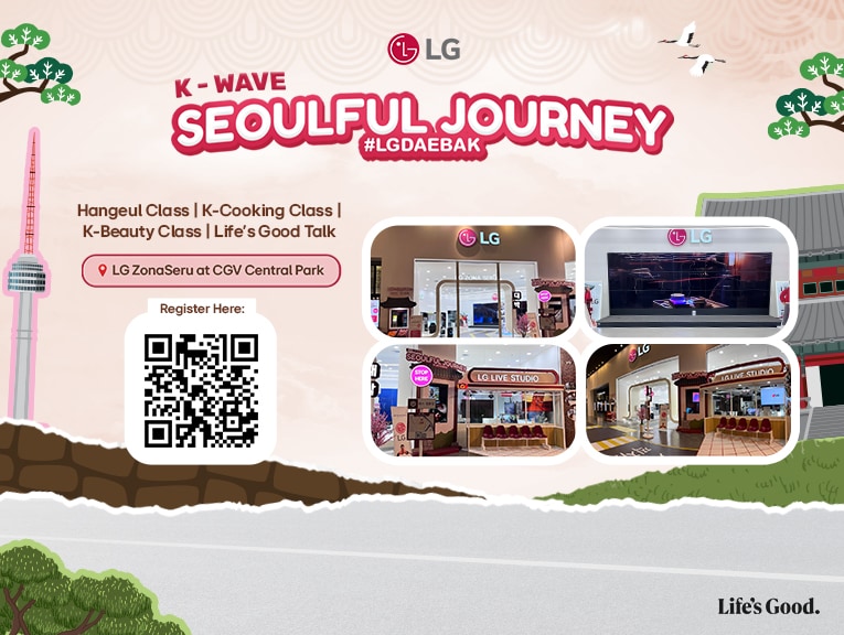 Layar beranda LG webOS ditempatkan dengan kotak merah bertuliskan "LG Streaming Week"