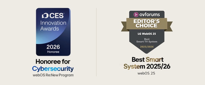 Award logos including CES, iF Design Award, and AVForums Editors' Choice