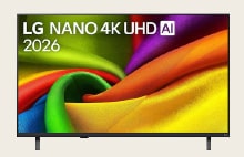 LG Nano 4k UHD TV with colorful artwork and LG Nano 4k UHD title featured on the screen.
