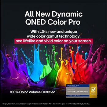 Splashes of paint burst from the floor up in diverse colors. Intertrek certification for 100% Color Volume to DCI-P3. The title talks about LG’s new and unique wide color gamut technology that allows you to see vivid color on your screen.
