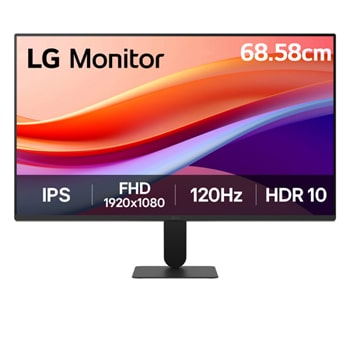 Front view of LG 68.58cm (27) IPS Full HD 120Hz monitor with virtually borderless design, sRGB 99% (Typ.), HDR 10, 1ms MBR 27U411A-B