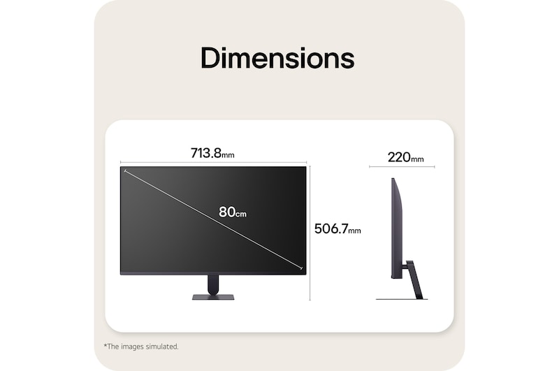 Front and side views of a gaming monitor illustrating its overall dimensions and profile design.