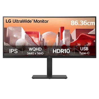 Front view of LG Ultrawide 86.36cm (34) QHD Curved IPS Monitor with USB Type-C™, HDR10 60Hz, 1ms Response Time 34BA75QE-B