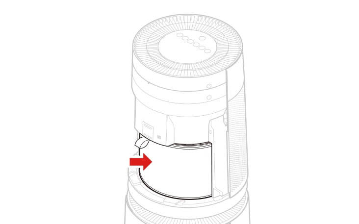 Install the filter in the appliance with the side where the filter handle is attached facing up