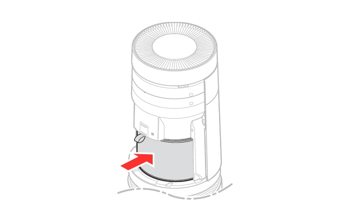 Person installing the filter into the appliance with the handle side facing upward