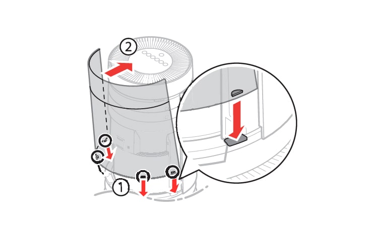 Person inserting the bottom fixing part of the cover into the fixing grooves at the bottom of the product, then closing the cover securely