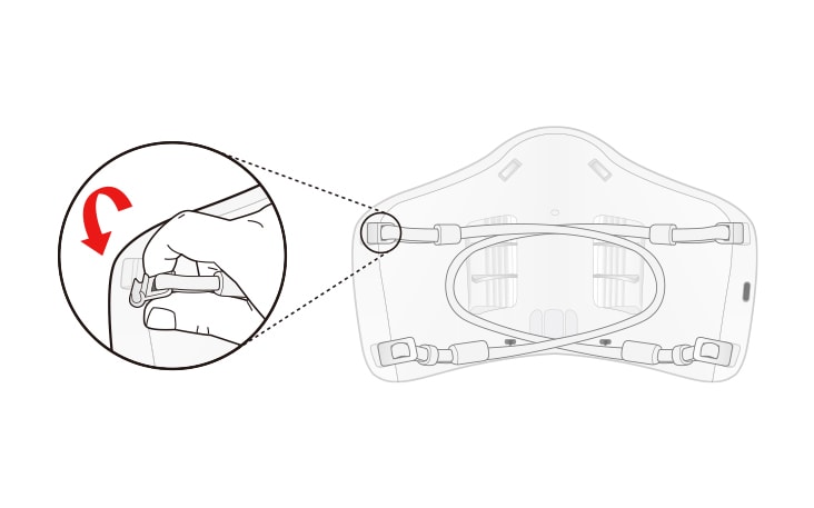 Fold the ear straps and ear strap hooks toward the inside of the product Lift one side of the ear strap hook up to separate the ear strap