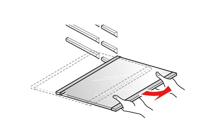 While holding the shelf slightly tilt the shelf to pull it out