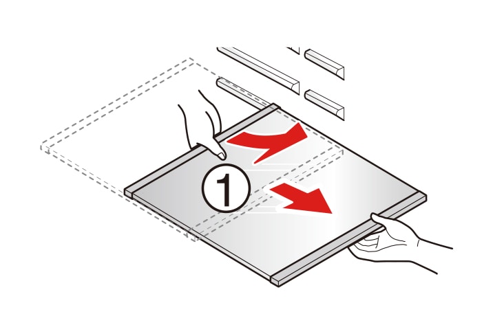 Hold the rear part of the shelf slightly up and pull it forward