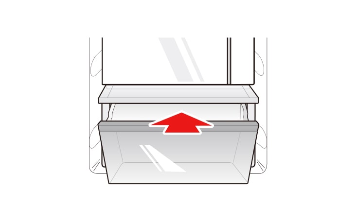 Insert the bottom of the vegetable drawer into its original position and gently push it back in while lowering it