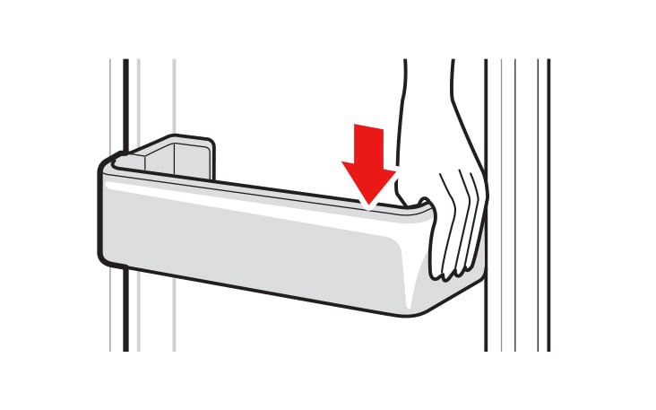 Hold both edges of the door basket gently push one edge to assemble and then in the same manner assemble the other edge