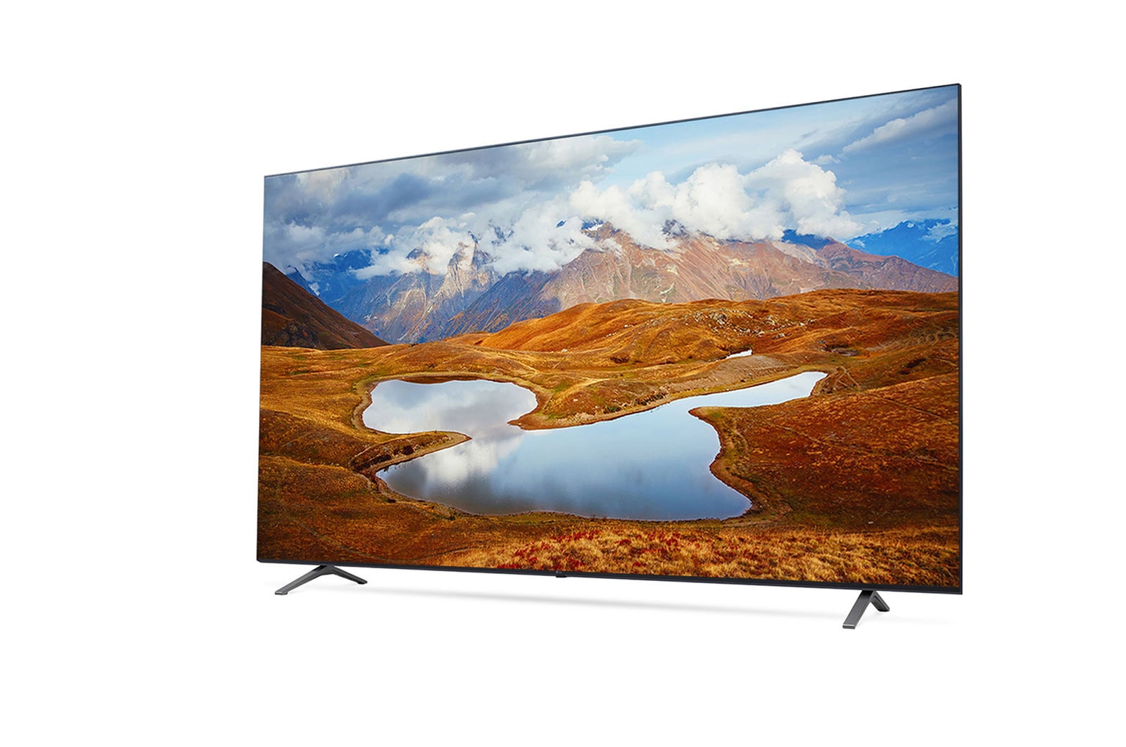 LG 75UR801C0SB Slightly-angled left-facing side view.