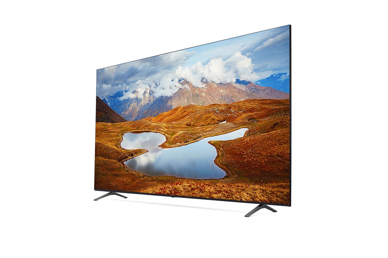 LG 75UR801C0SB Slightly-angled left-facing side view.