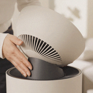LG air purifier's one-touch detachable head, allowing easy removal for convenient cleaning