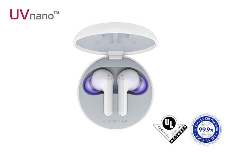 LG TONE Free Wireless Earbuds with Noise Isolation, UVnano 99.9% Bacteria-Free, British Meridian Sound, White, HBS-FN5U