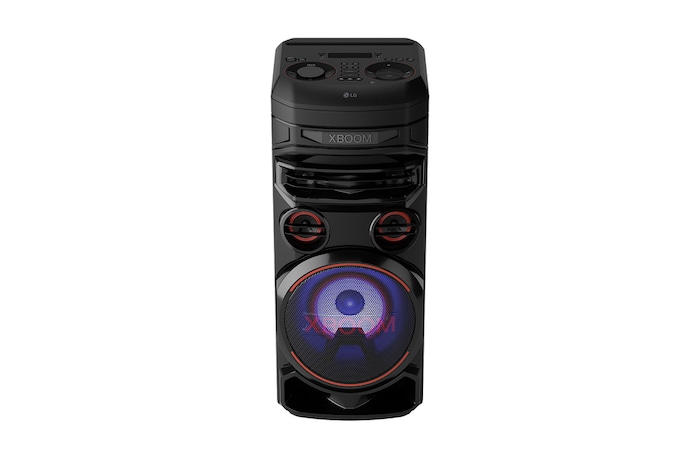 LG RNC7 Party Speaker - XBOOM 45 degree top view with blue lighting
