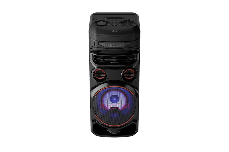 LG RNC7 Party Speaker - XBOOM 45 degree top view with blue lighting