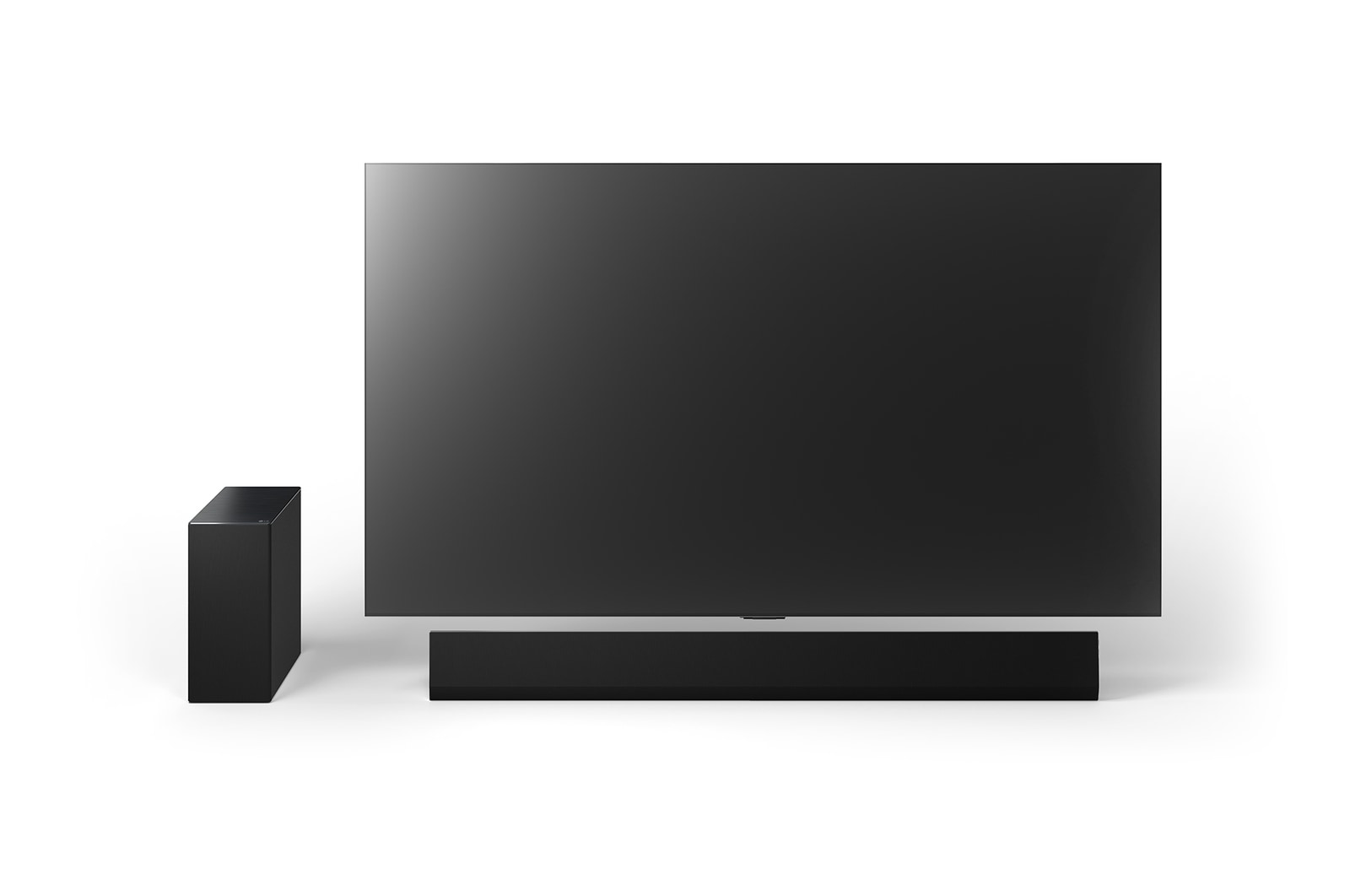 Front view of 77inch LG OLED G4, LG Soundbar SG10TY, and Subwoofer