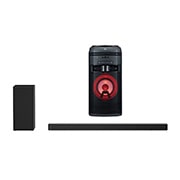 LG SN6Y Powerful Sound 420W, 3.1 Ch with Dolby Audio, DTS Virtual: X, Wireless subwoofer, High resolution Audio, HDMI IN, HDMI OUT (ARC), Bluetooth, Optical, USB and TV Sound Sync , LG Sound bar App. + LG OK55 500W RMS, for Karaoke - Karaoke Playback, Recording, Echo Effects and Vocal Effects, SN6Y