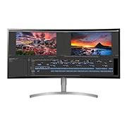 Front view of LG 38 (96.52cm) Curved 21:9 UltraWide™ WQHD &#43; IPS Curved LED Monitor. Now see wider and do more, seamlessly while you work from home. Expand the way you work with the LG UltraWide Monitor. 38WK95C-W