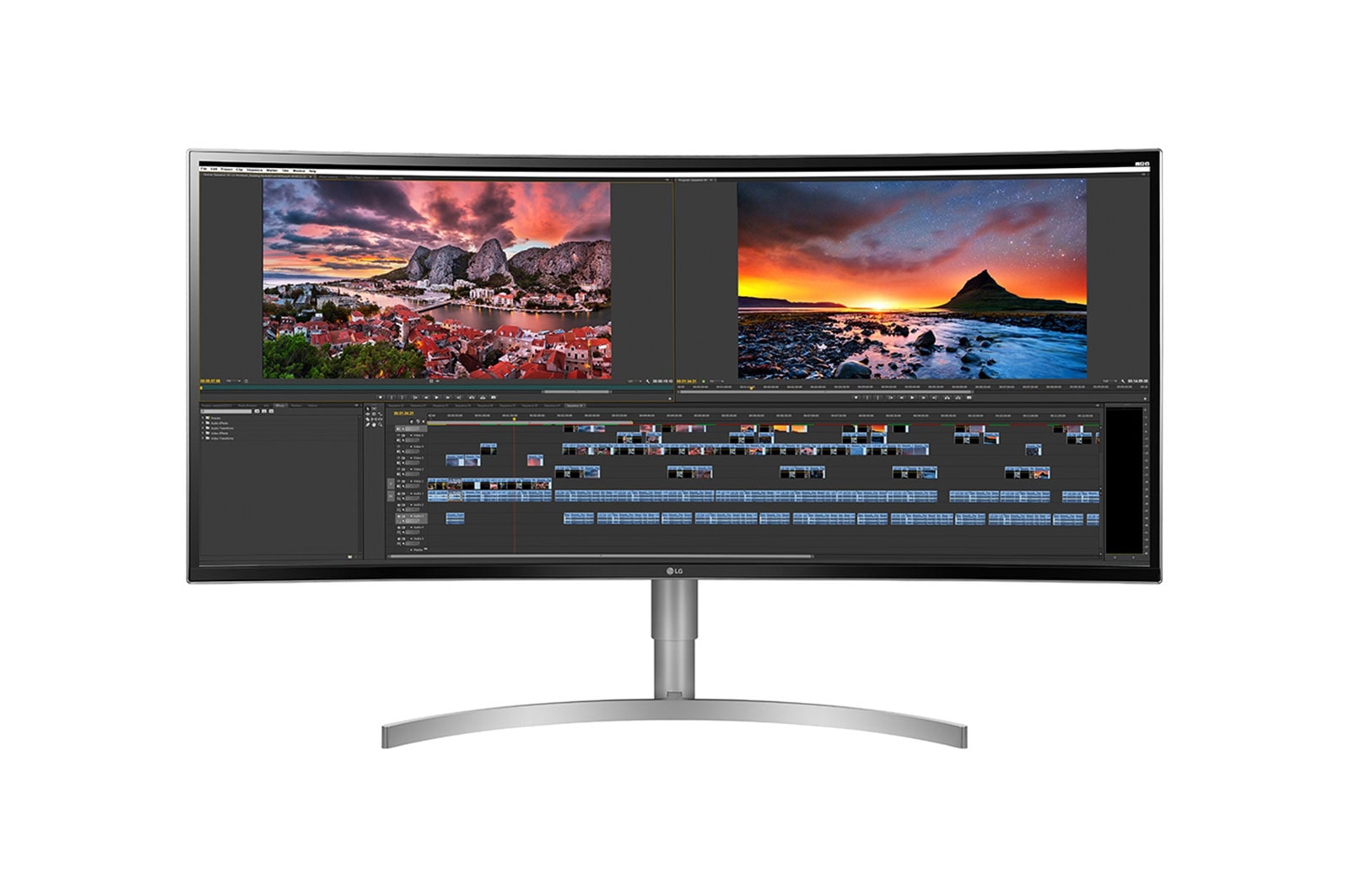 Front view of LG 38 (96.52cm) Curved 21:9 UltraWide™ WQHD &#43; IPS Curved LED Monitor. Now see wider and do more, seamlessly while you work from home. Expand the way you work with the LG UltraWide Monitor. 38WK95C-W