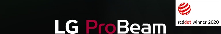 Logos of LG ProBeam, and reddot winner 2020 that this product has won