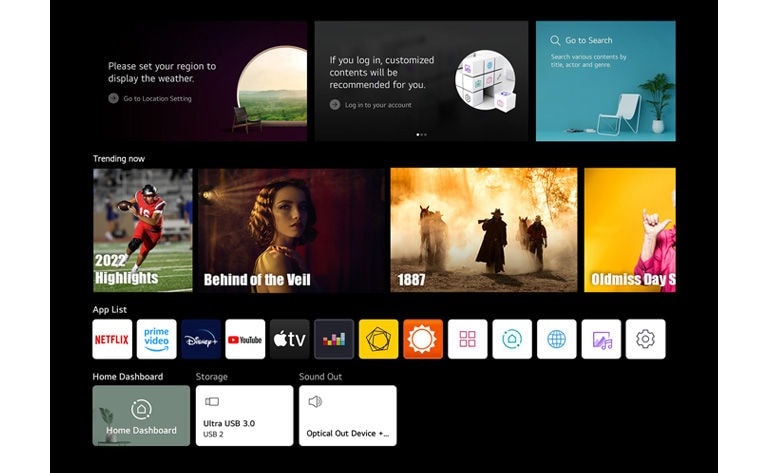 LG PF510Q Disney+, YouTube, Apple TV, and more are available and easy to access on webOS 22.