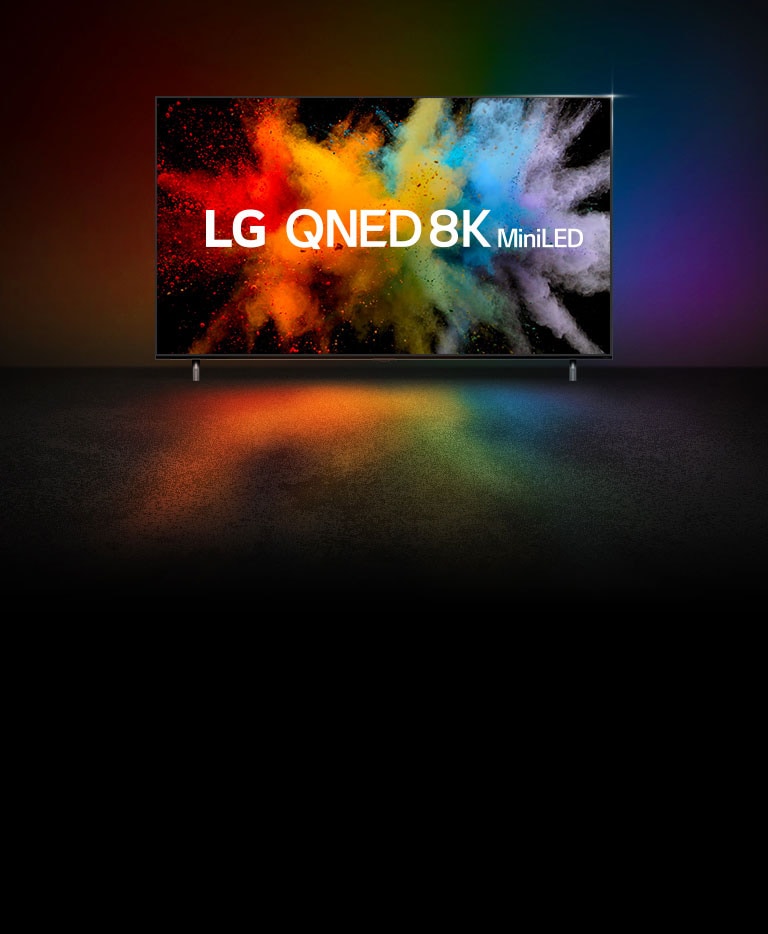  Typo-motion of QNED and NanoCell combine and explode into color powder in TV screen.