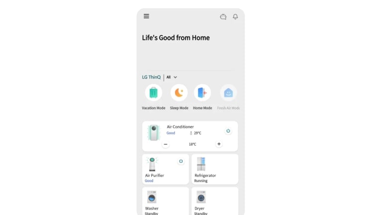 Image shows the LG ThinQ app screen