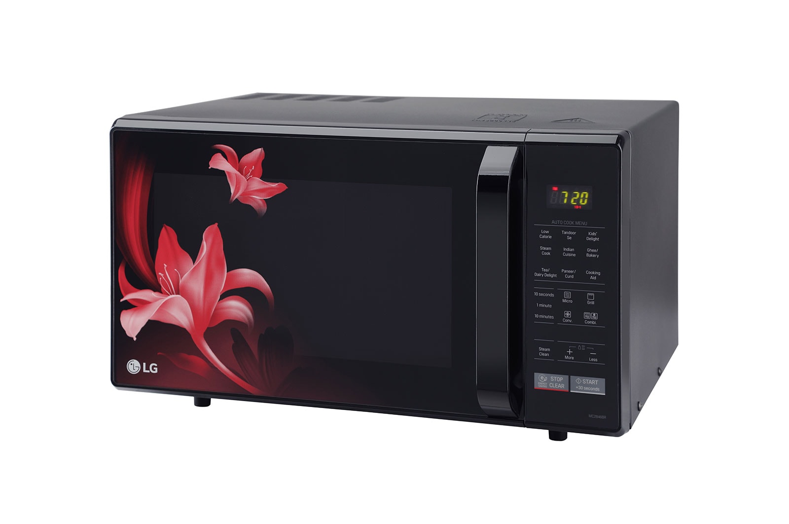 LG 28 L Convection Microwave Oven with Stainless Steel Cavity, 251 Auto Cook Menu, Defrost, Health Plus Menu, Black, MC2846BR