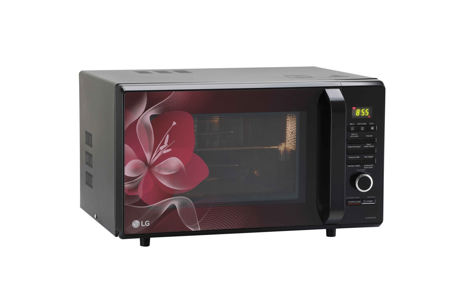 LG 28 L Convection Microwave Oven with Charcoal Lighting Heater, 271 Auto Cook Menu, Motorised Rotisserie, Black, MJ2886BWUM