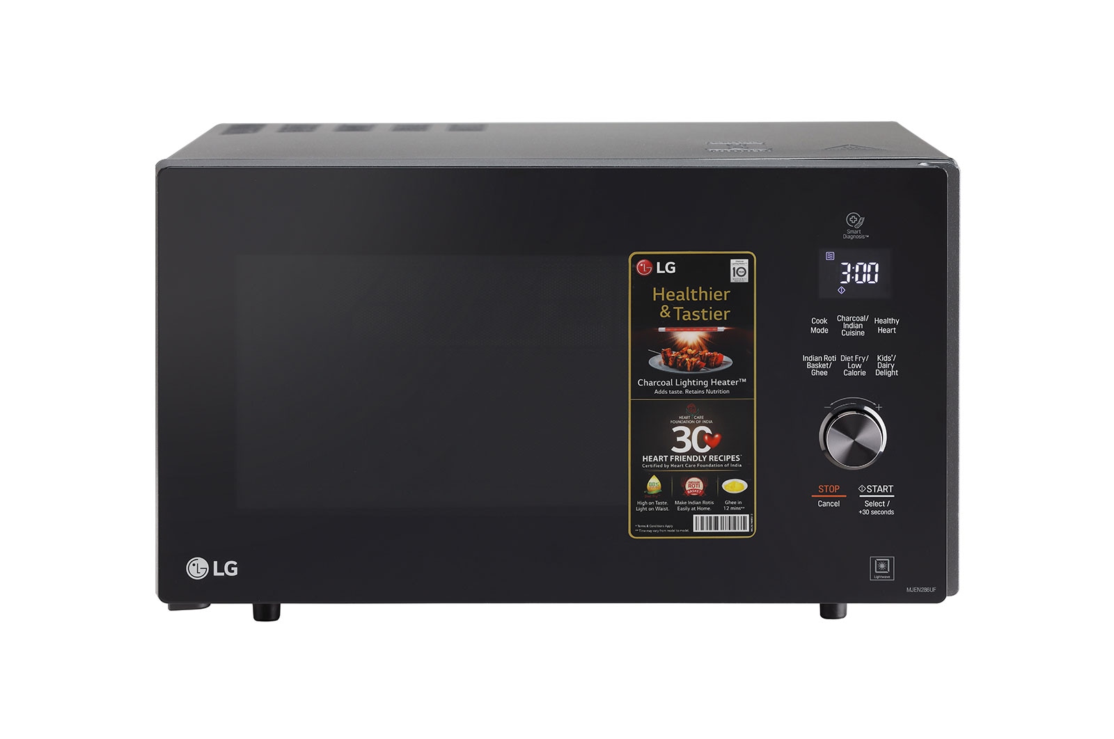 LG 28 L Charcoal Convection Microwave Oven with 301 Auto Cook Menu, Diet Fry™, Roti Basket, Motorised Rotisserie, Black, MJEN286UF