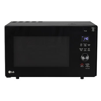 Front view of LG 28 L Convertible Microwave Oven with Air Fry, Charcoal Lighting Heater™, 331 Auto Cook Menu Powered by Thinq, Black MJEN286UFWF