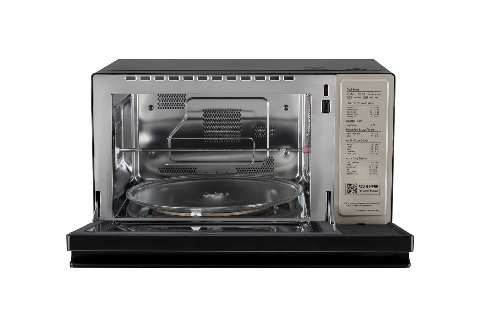 LG 32 L Charcoal Convection Microwave Oven with Scan-To-Cook, Diet Fry, Steam Chef, Motorised Rotisserie, Black, MJEN326UHW