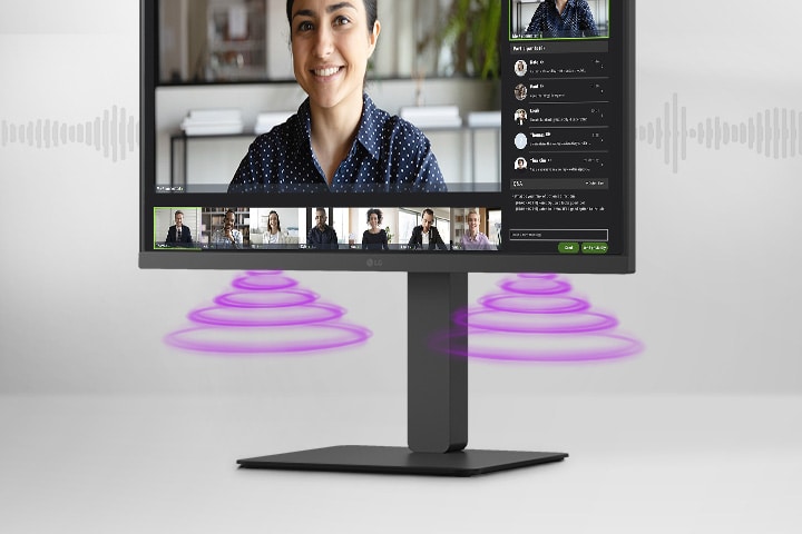 Side view showing video conference scene on the monitor.	